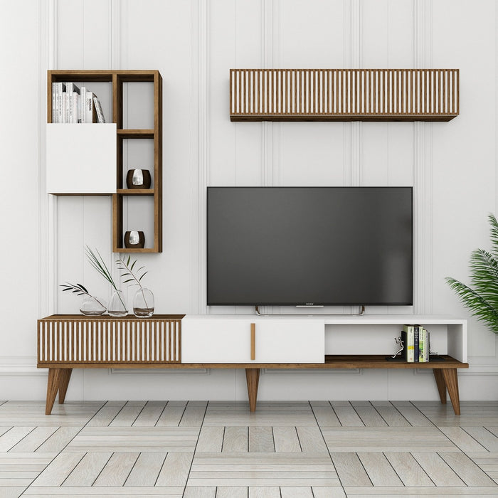 Dimehouse TV Meubel Set Milan TV Walnoot Wit Melamine 180x40x35 Cm
