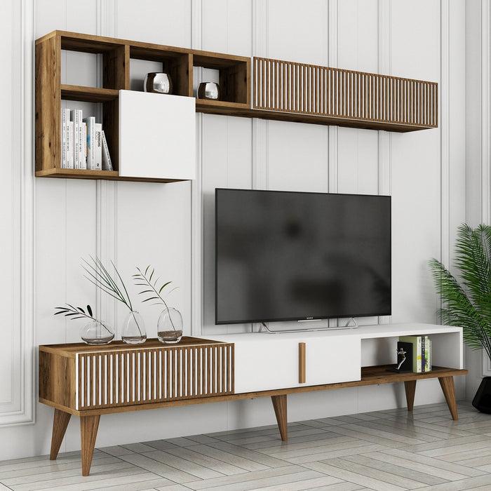 Dimehouse TV Meubel Set Milan TV Walnoot Wit Melamine 180x40x35 Cm