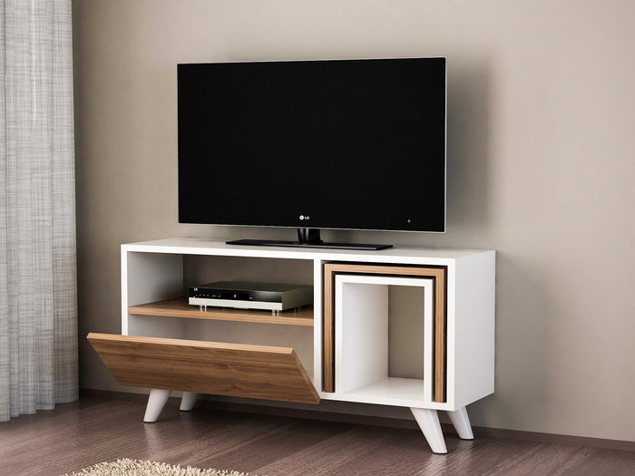Dimehouse TV Meubel Set Novella Wit Walnoot Melamine 90x51x29 5 Cm