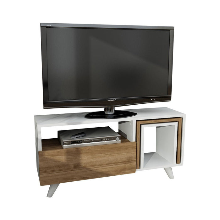 Dimehouse TV Meubel Set Novella Wit Walnoot Melamine 90x51x29 5 Cm