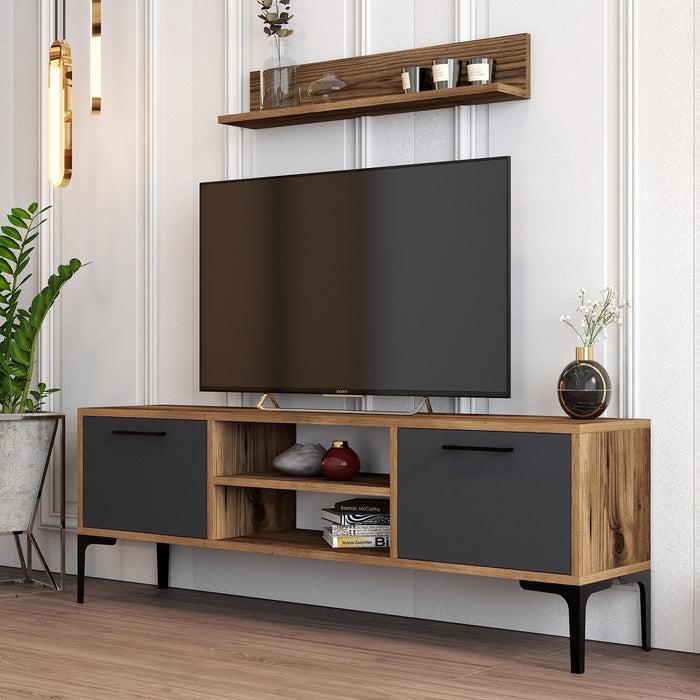Dimehouse TV Meubel Set Riga Walnoot Antraciet Melamine 140x48x30 Cm