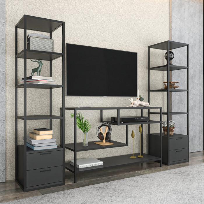 Dimehouse TV Meubel Set Robbins Black Zwart Antraciet Melamine 198x160x39 Cm