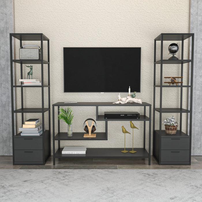 dimehouse TV Meubel Set Robbins Black Zwart Antraciet Melamine 198x160x39 cm