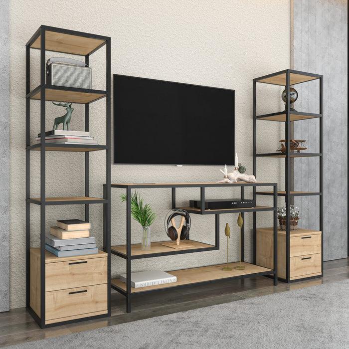 Dimehouse TV Meubel Set Robbins Black Zwart Eik Melamine 198x160x39 Cm