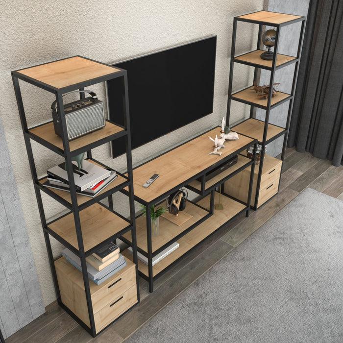 Dimehouse TV Meubel Set Robbins Black Zwart Eik Melamine 198x160x39 Cm