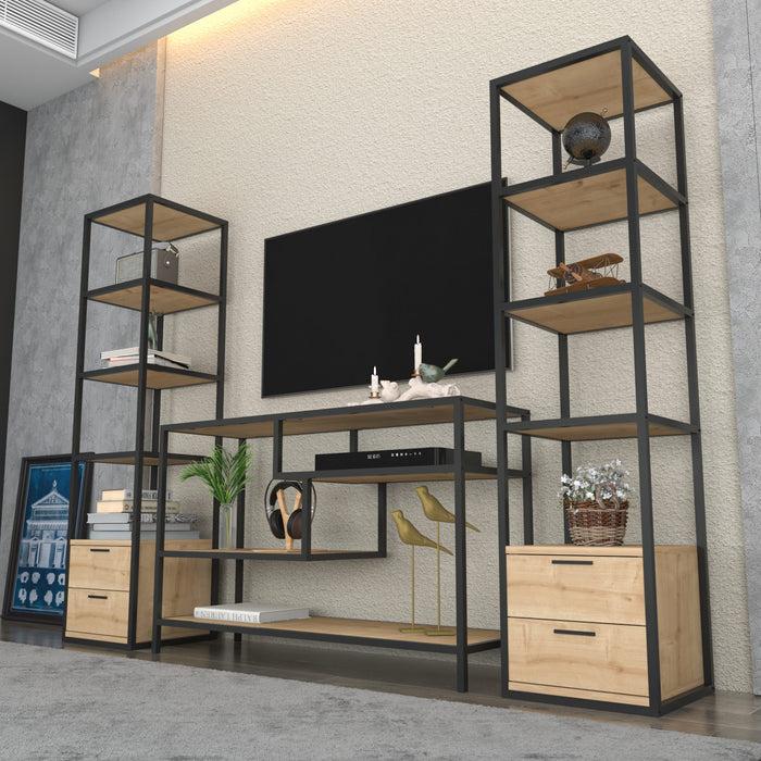 Dimehouse TV Meubel Set Robbins Black Zwart Eik Melamine 198x160x39 Cm