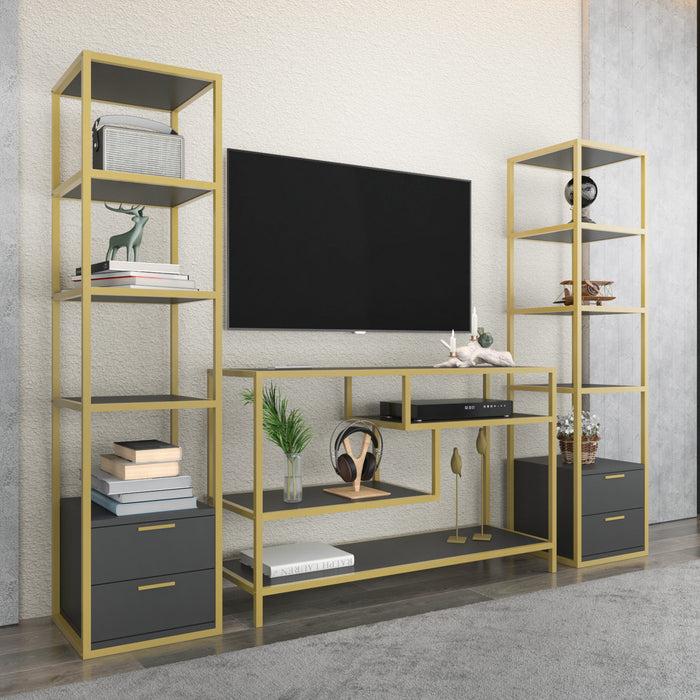 Dimehouse TV Meubel Set Robbins Gold Goud Antraciet Melamine 198x160x39 Cm