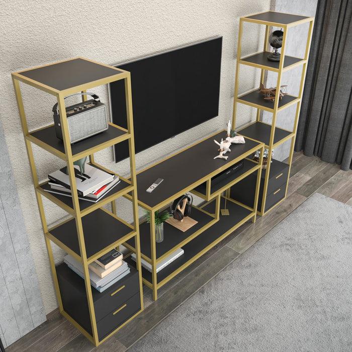 Dimehouse TV Meubel Set Robbins Gold Goud Antraciet Melamine 198x160x39 Cm