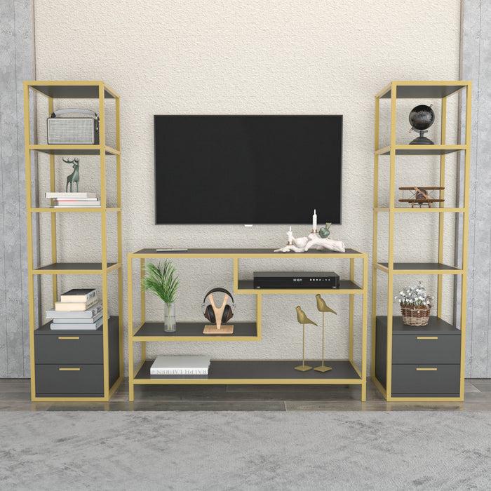 dimehouse TV Meubel Set Robbins Gold Goud Antraciet Melamine 198x160x39 cm