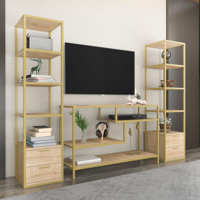 Dimehouse TV Meubel Set Robbins Gold Goud Eik Melamine 198x160x39 Cm