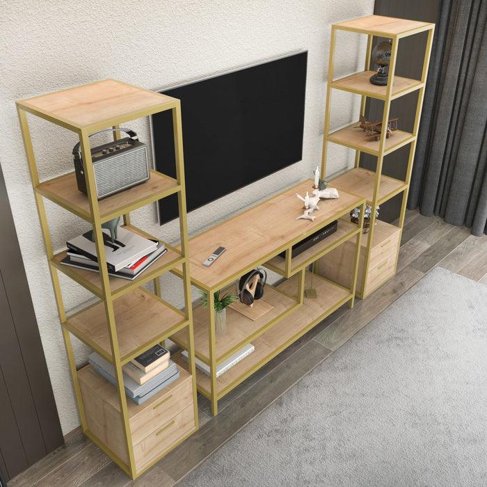 Dimehouse TV Meubel Set Robbins Gold Goud Eik Melamine 198x160x39 Cm