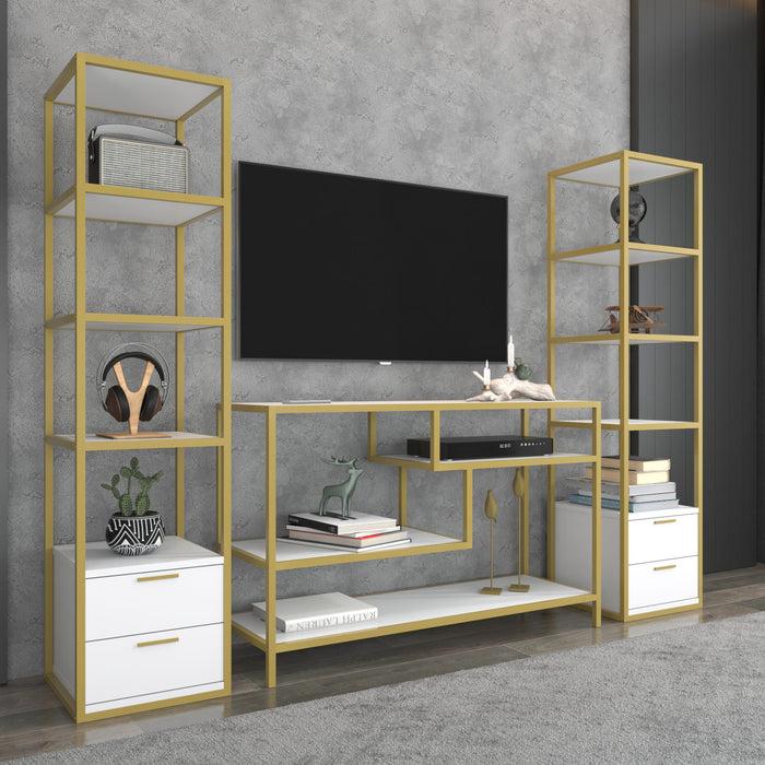 Dimehouse TV Meubel Set Robbins Gold Goud Wit Melamine 198x160x39 Cm