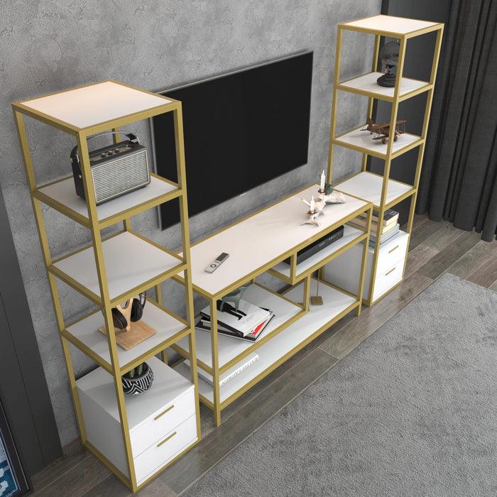Dimehouse TV Meubel Set Robbins Gold Goud Wit Melamine 198x160x39 Cm