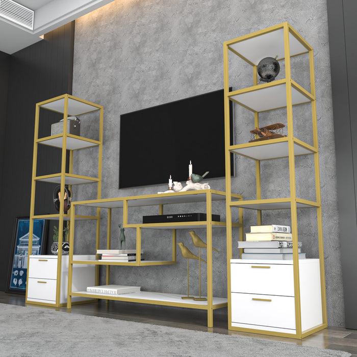 Dimehouse TV Meubel Set Robbins Gold Goud Wit Melamine 198x160x39 Cm