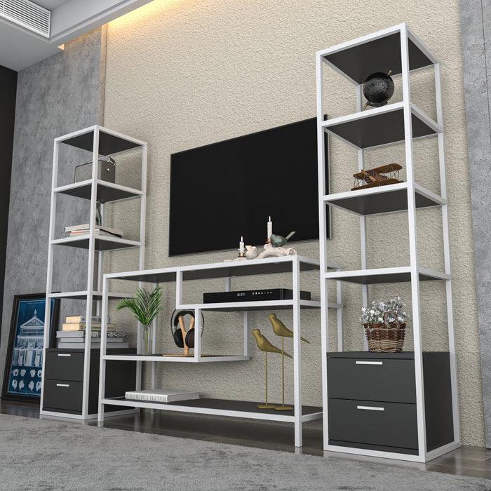 Dimehouse TV Meubel Set Robbins White Wit Antraciet Melamine 198x160x39 Cm