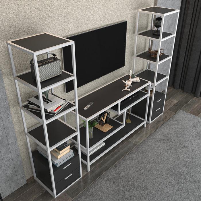 Dimehouse TV Meubel Set Robbins White Wit Antraciet Melamine 198x160x39 Cm
