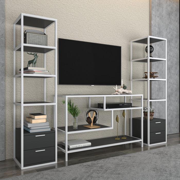 Dimehouse TV Meubel Set Robbins White Wit Antraciet Melamine 198x160x39 Cm
