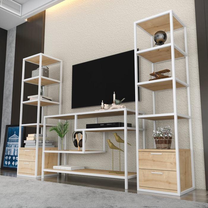 Dimehouse TV Meubel Set Robbins White Wit Eik Melamine 198x160x39 Cm