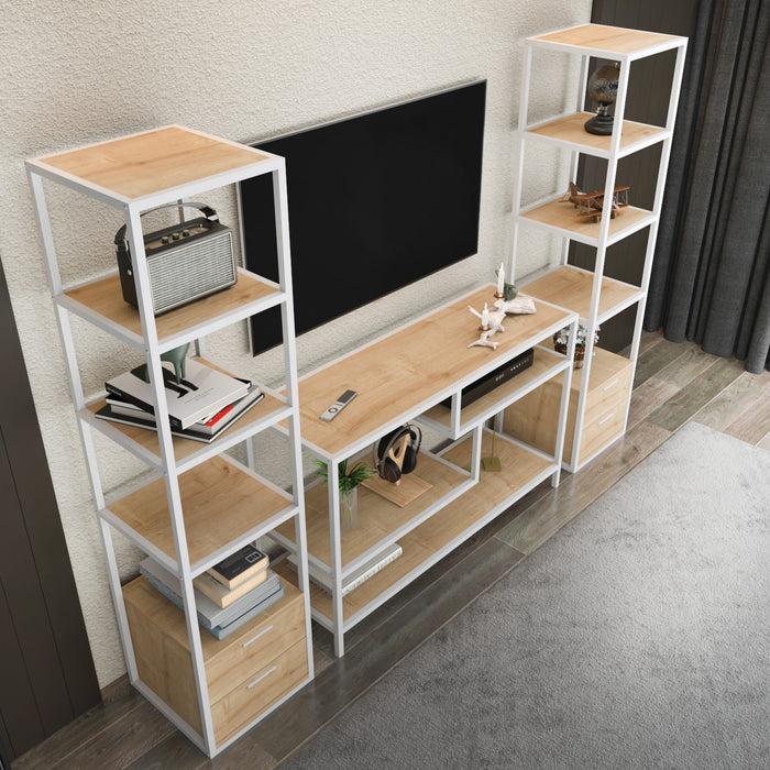 Dimehouse TV Meubel Set Robbins White Wit Eik Melamine 198x160x39 Cm