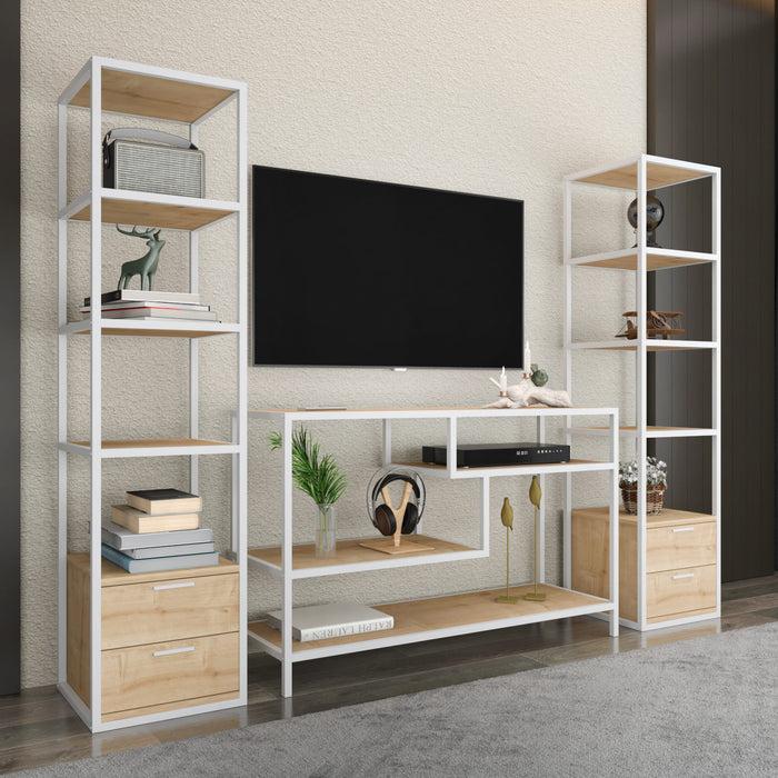 Dimehouse TV Meubel Set Robbins White Wit Eik Melamine 198x160x39 Cm