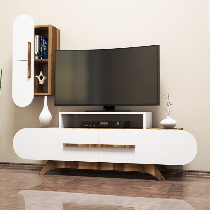 dimehouse TV Meubel Set Rose Walnoot Wit Melamine 145x49 8x36 8 cm