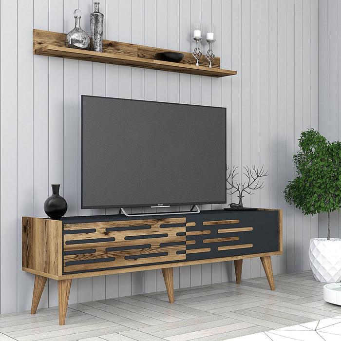 Dimehouse TV Meubel Set Valensiya Walnoot Antraciet Melamine 140x35x45 Cm