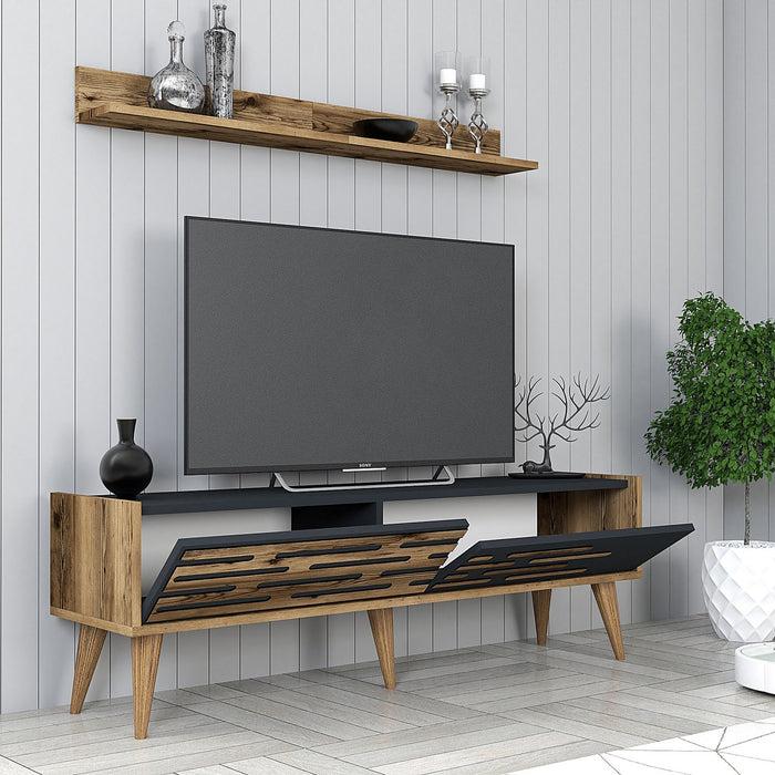 Dimehouse TV Meubel Set Valensiya Walnoot Antraciet Melamine 140x35x45 Cm