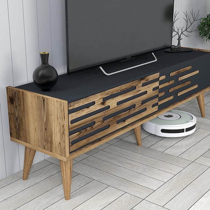 Dimehouse TV Meubel Set Valensiya Walnoot Antraciet Melamine 140x35x45 Cm