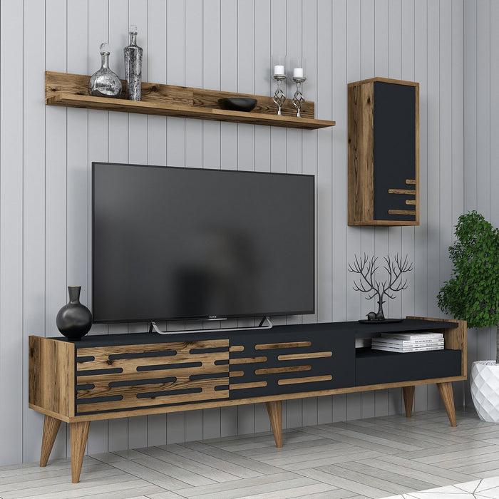Dimehouse TV Meubel Set Valensiya Walnoot Antraciet Melamine 180x35x45 Cm