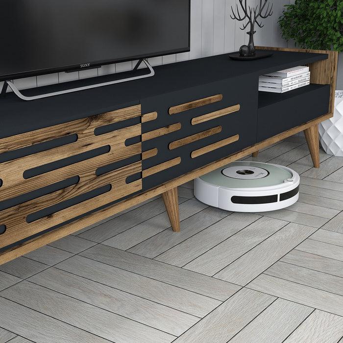 Dimehouse TV Meubel Set Valensiya Walnoot Antraciet Melamine 180x35x45 Cm