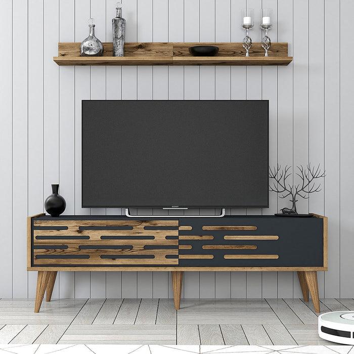 dimehouse TV Meubel Set Valensiya Walnoot Antraciet Melamine 140x35x45 cm