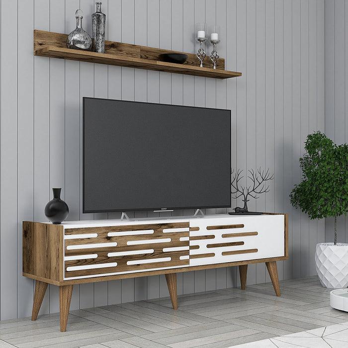 Dimehouse TV Meubel Set Valensiya Walnoot Wit Melamine 140x35x45 Cm