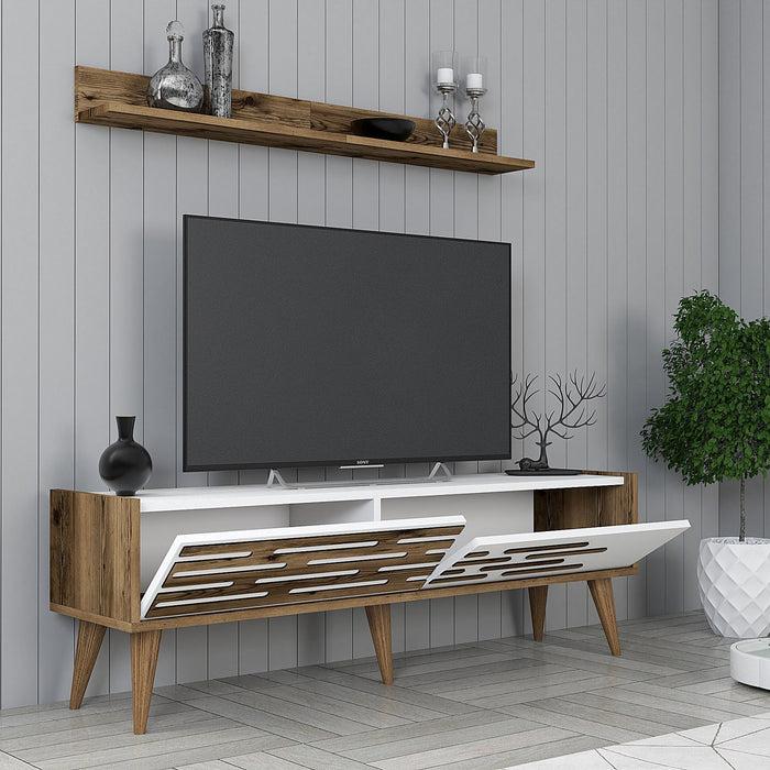 Dimehouse TV Meubel Set Valensiya Walnoot Wit Melamine 140x35x45 Cm