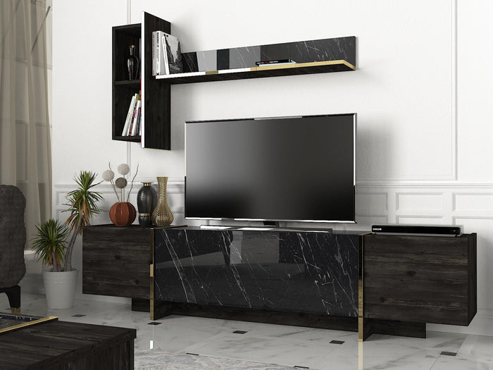 dimehouse TV Meubel Set Veyron Zwart Goud Melamine 180x45x32 3 cm
