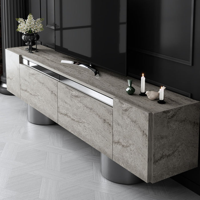 Dimehouse TV Meubel Travertijn Bohem 180x50x30 - Zilver Frame