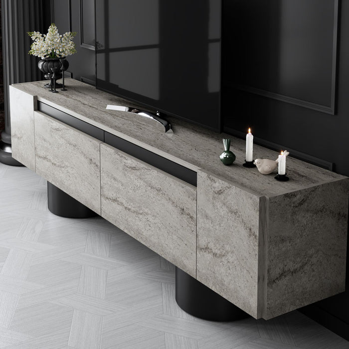 Dimehouse TV Meubel Travertijn Bohem 180x50x30 - Zwart Frame