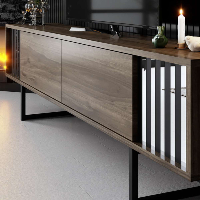 Dimehouse TV Meubel Walnoot Chrome Line 180x48x30 - Zwart Frame