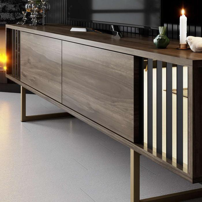 Dimehouse TV Meubel Walnoot Gold Line 180x48x30 - Gouden Frame