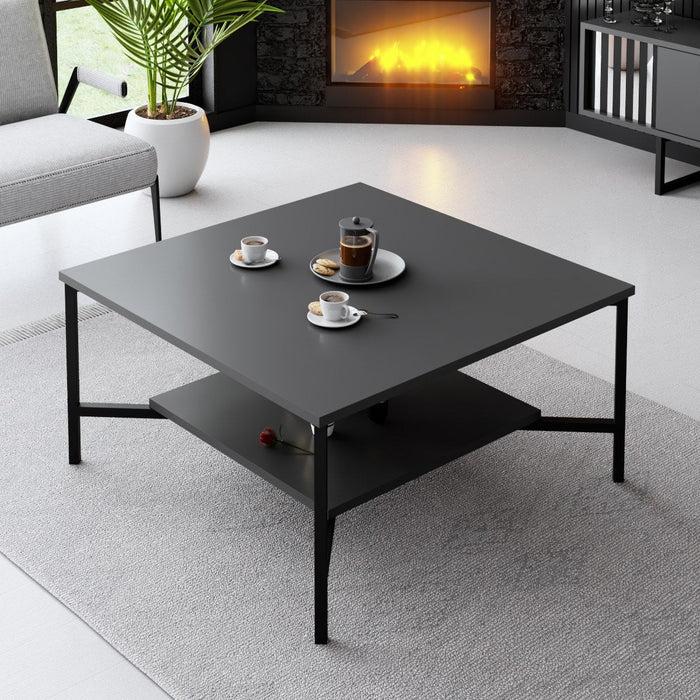 dimehouse Vierkante Salontafel Antraciet Black Line 80x80 - Zwart Frame