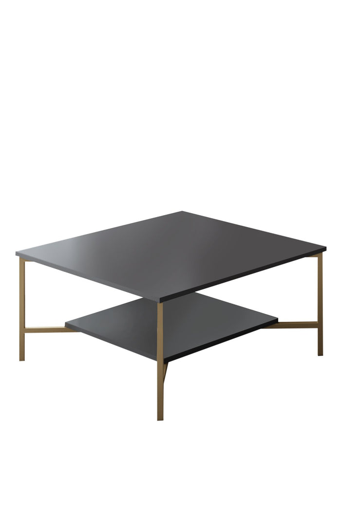 Dimehouse Vierkante Salontafel Antraciet Gold Line 80x80 - Gouden Frame