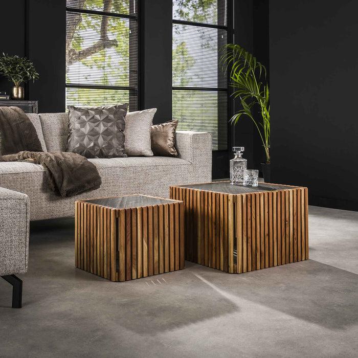 dimehouse Vierkante salontafel set van 2 Taylor leisteen acaciahout
