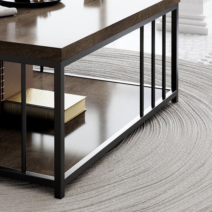 Dimehouse Vierkante Salontafel Walnoot Zenn 90x90 - Zwart Frame