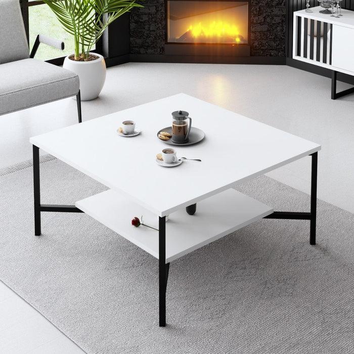 dimehouse Vierkante Salontafel Wit Black Line 80x80 - Zwart Frame