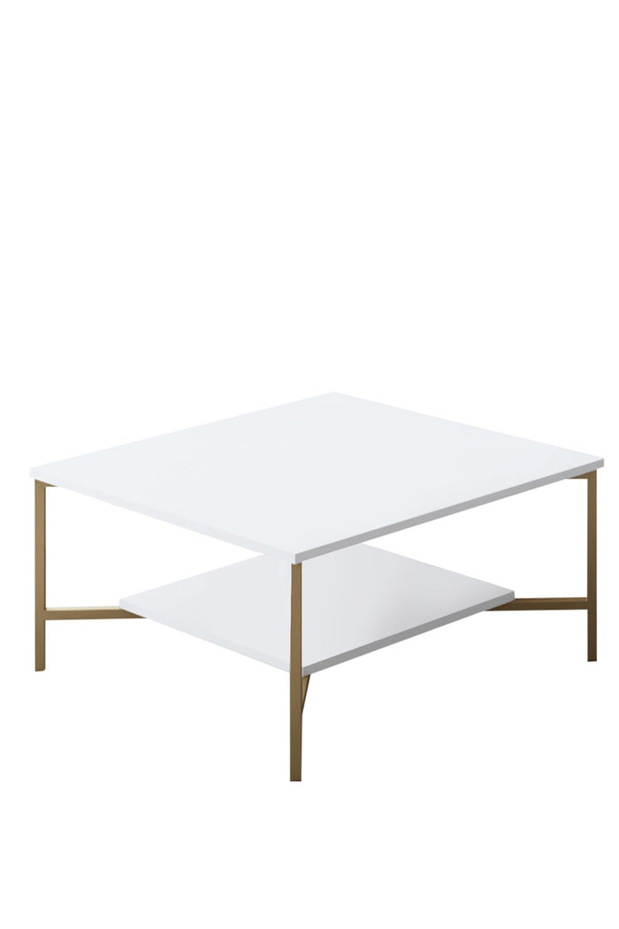 Dimehouse Vierkante Salontafel Wit Gold Line 80x80 - Gouden Frame