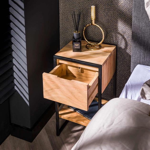 Dimehouse XS Nachtkastje Milo Acaciahout Metaal 1 Lade