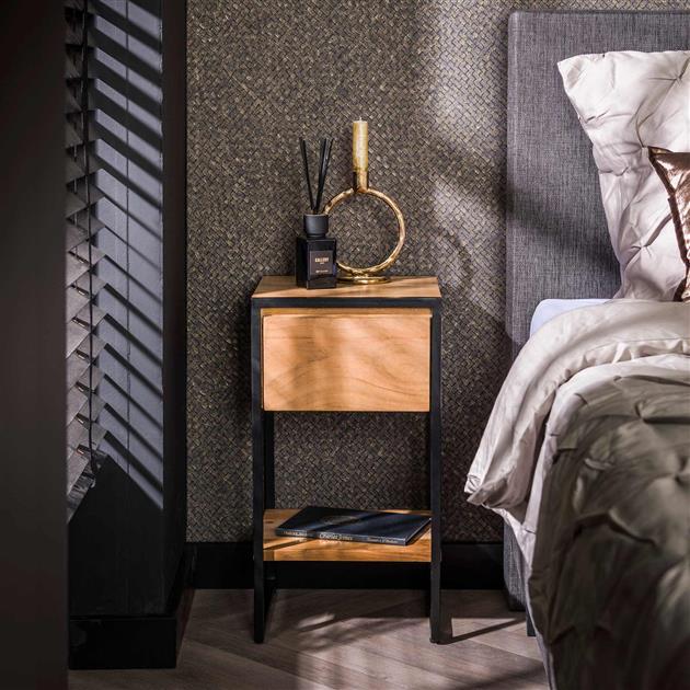 Dimehouse XS Nachtkastje Milo Acaciahout Metaal 1 Lade