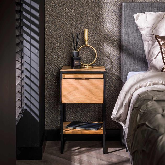 dimehouse XS Nachtkastje Milo Acaciahout Metaal 1 Lade