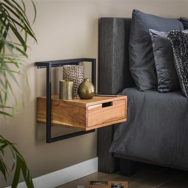 dimehouse Zwevend Nachtkastje Industrieel Naomi Acaciahout 1 Lade