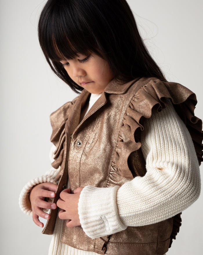 Donsje Piep Leather Gilet | Rose Brown Metallic