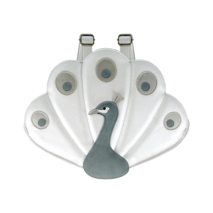 donsje Loubi Schoolbag | Peacock | Off White Metallic Leather